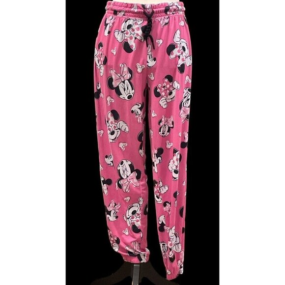 Disney Minnie Mouse Womens Jogger Sleep Pants Size M 8/10 Pink  Drawstring - Picture 4 of 16